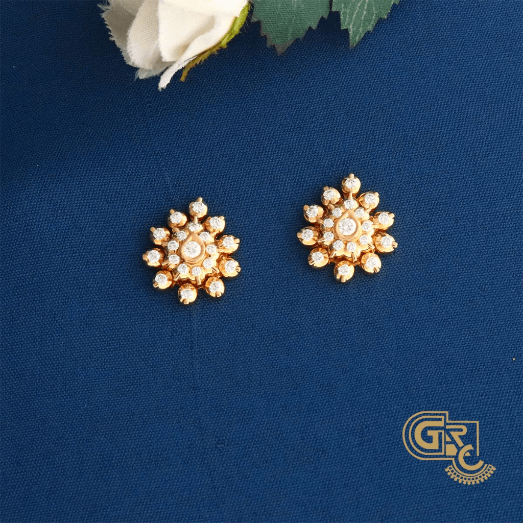 Gold Diamond Floral Triangular Stud Earrings - ER-7153-06-YG