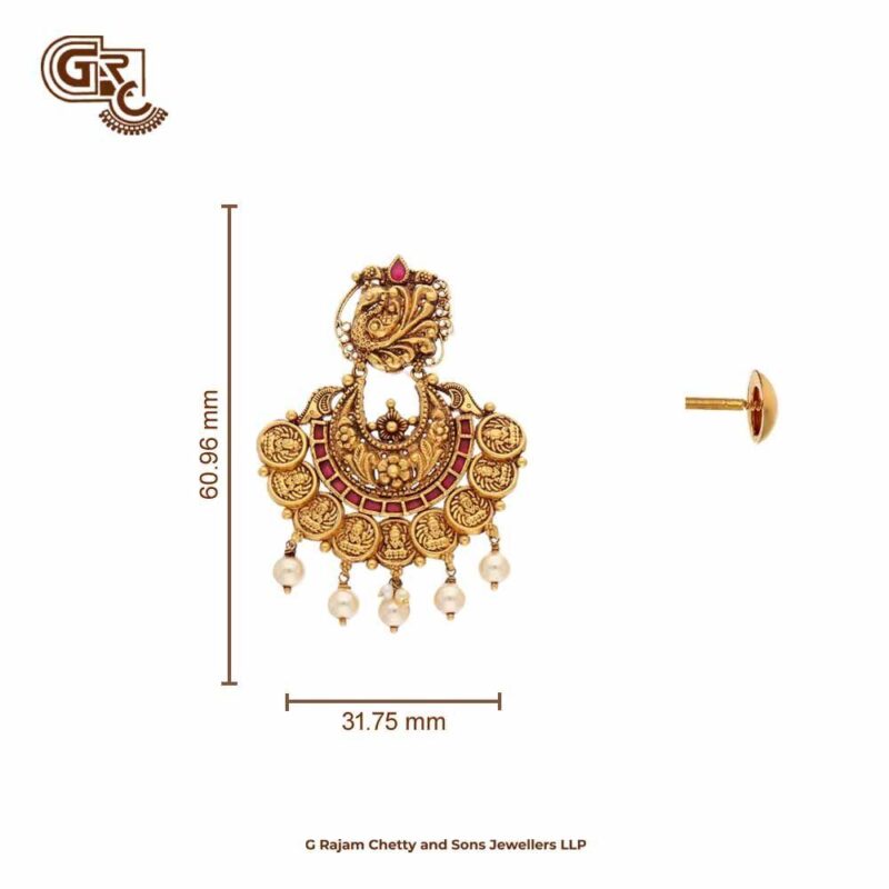 Annam with Coin Circle Model 22K Gold Drop Stud