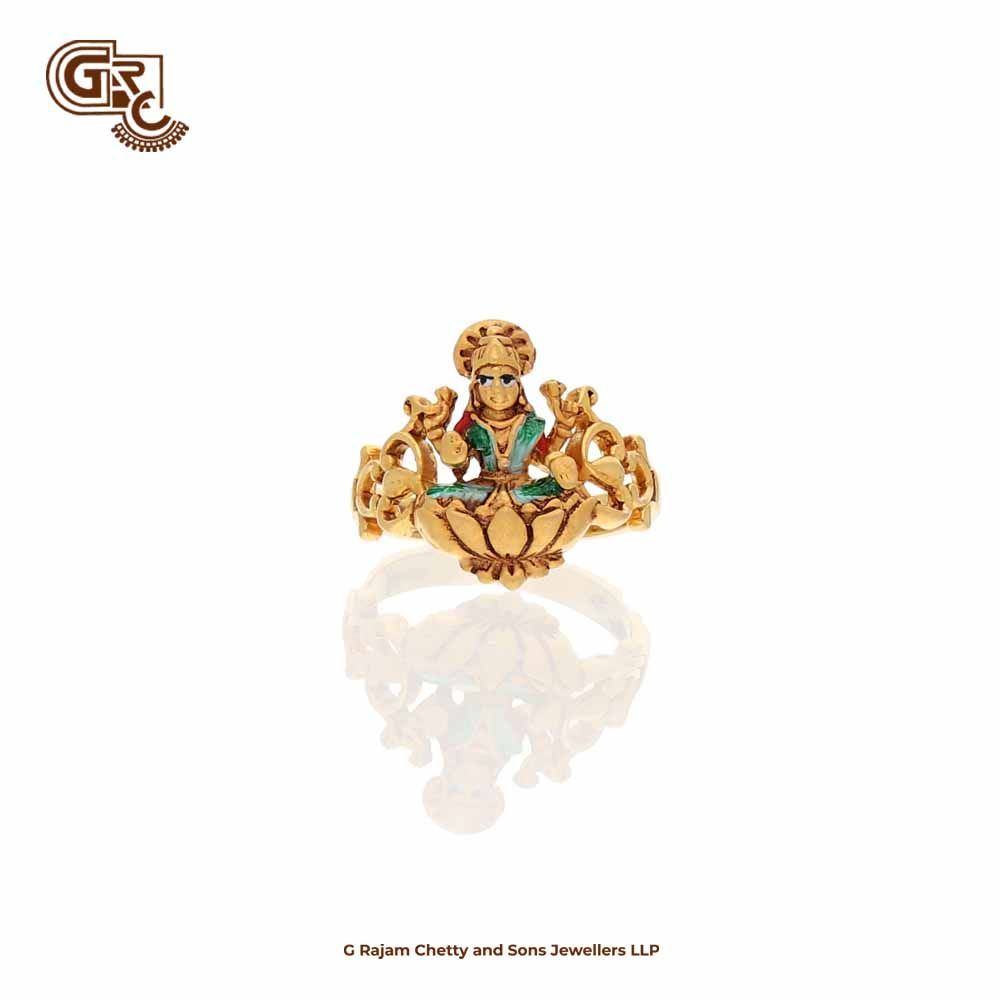 Intricately Crafted 22KT Gold Goddess Lakshmi Ring