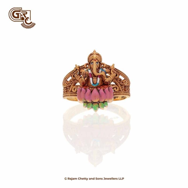 Multi Colour Vinayagar 22K Gold Ring