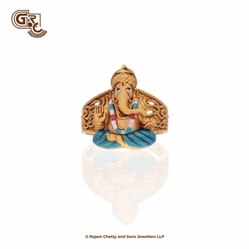Multi Colour Ganapathy 22K Gold Ring