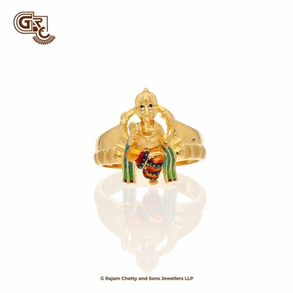 Multi Colour Ganesha 22K Gold Ring
