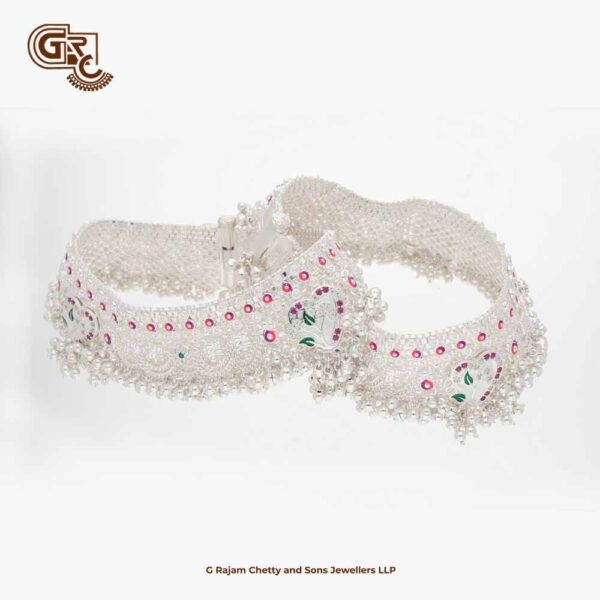 Traditional Silver Big and Pink Anklets