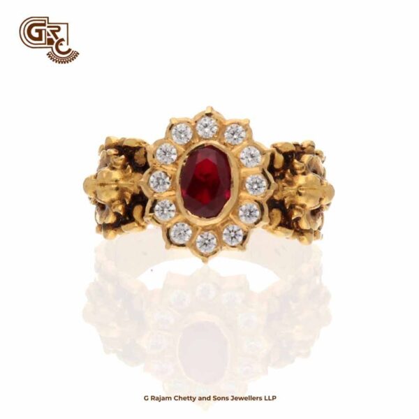Red Gleaming Stone Lion Gents Ring
