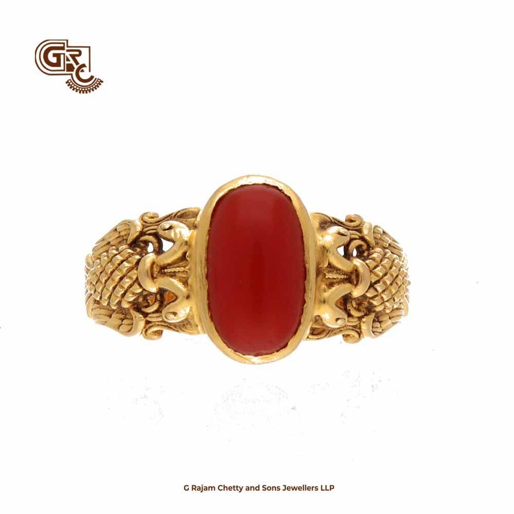 Buy 22Kt Red Coral Gold Ring For Men 94VH3550 Online from Vaibhav Jewellers