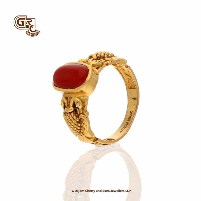 Red Coral Gandaberunda Gents Ring