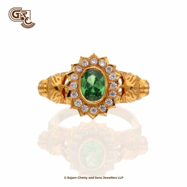 Maragatha Green Gleaming Stone Lion Gents Ring