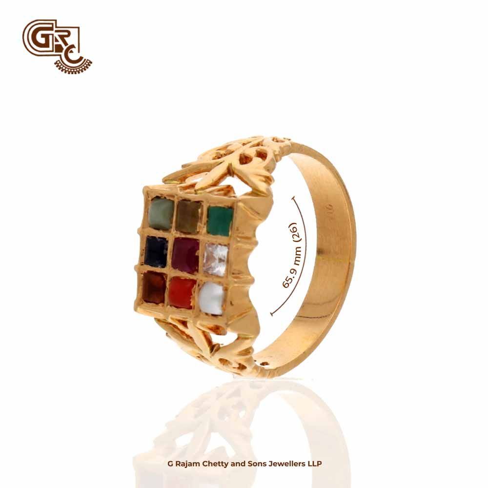 Boldly Designed Diamond Navaratna Ring Set in 22KT Gold
