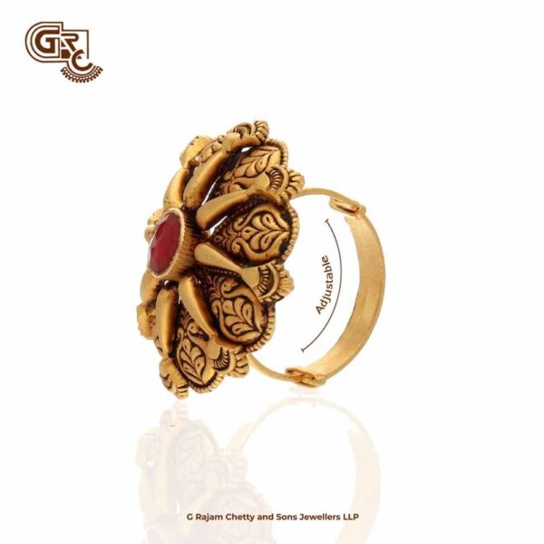 Kamalam Floral Red Stone Ring