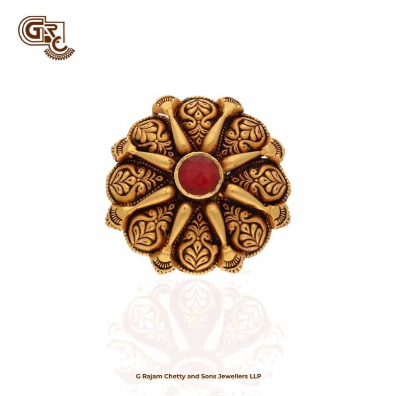 Kamalam Floral Red Stone Ring