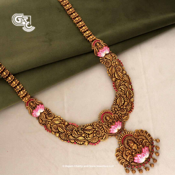 Explore Artfully Crafted Lotus Floral Lakshmi Necklace