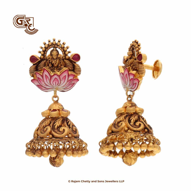 Antique Crafted Lotus Floral Lakshmi Earrings