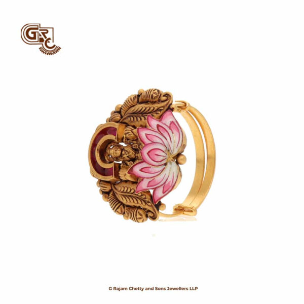 Artfully Crafted Lotus Floral Lakshmi Ring