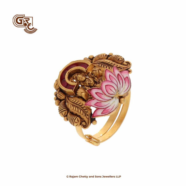 Artfully Crafted Lotus Floral Lakshmi Ring