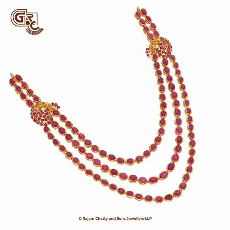 Peacock Ruby Stone Steps Necklace