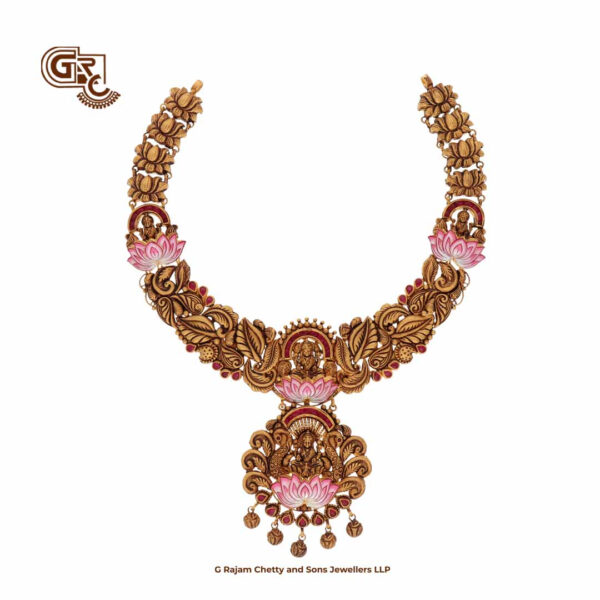 Explore Artfully Crafted Lotus Floral Lakshmi Necklace