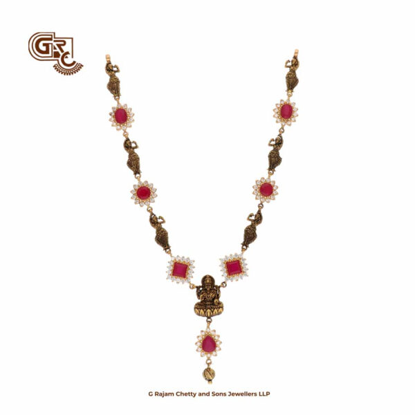 Lakshmi Antique Dancing Floral Pink Stone Necklace
