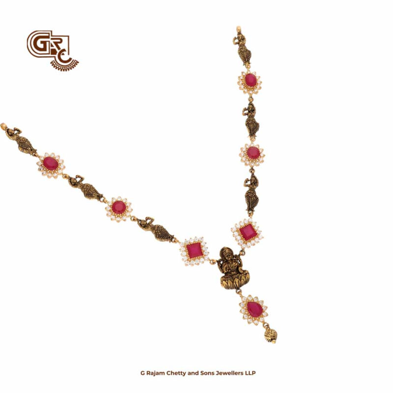 Lakshmi Antique Dancing Floral Pink Stone Necklace