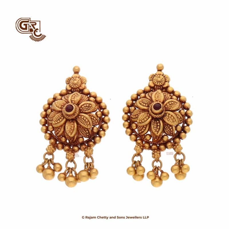 Kamalam Gold Beads Floral Stud and Necklace