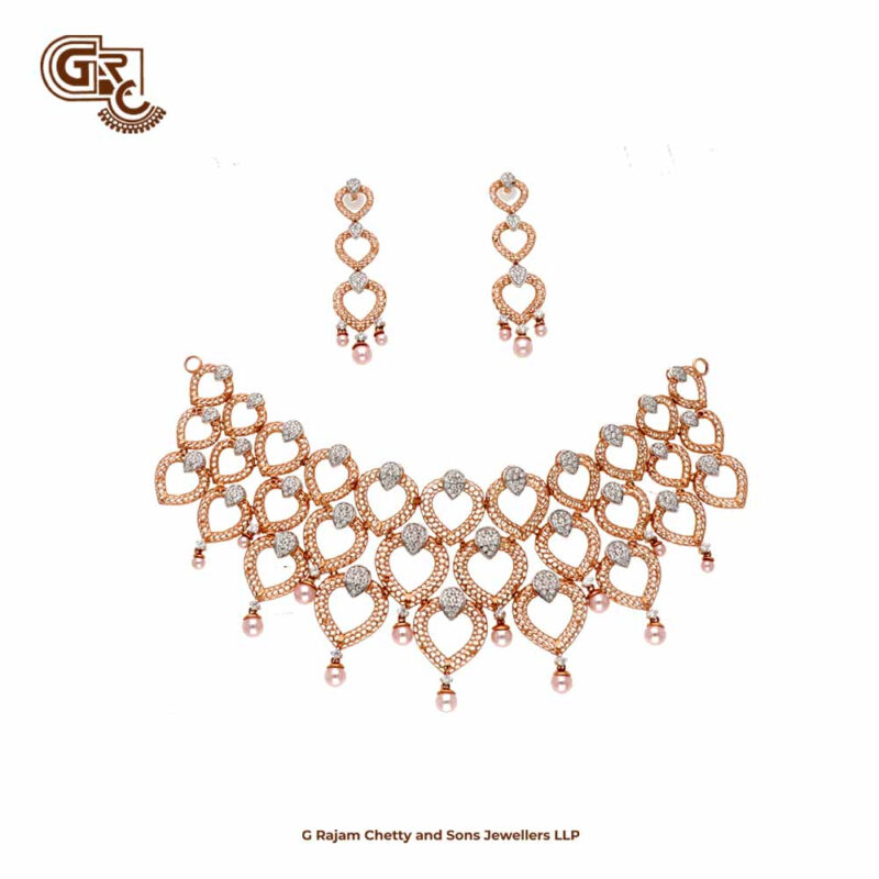 Hearten Glass Gleaming Stone RoseGold 18K Stud with Necklace