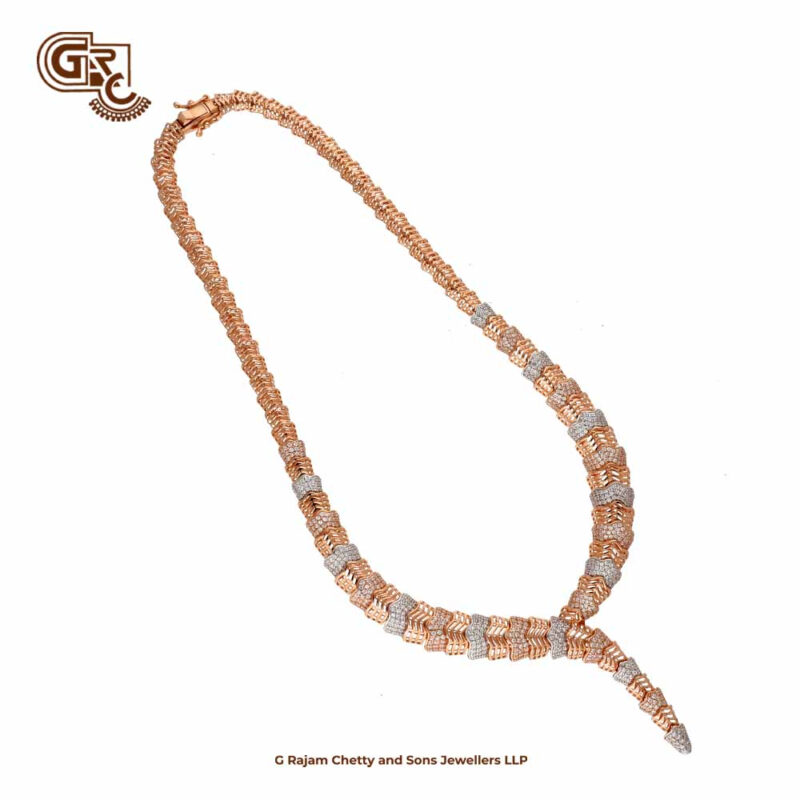 Spiral Glass Stone Rose Gold 18K Stud with Necklace