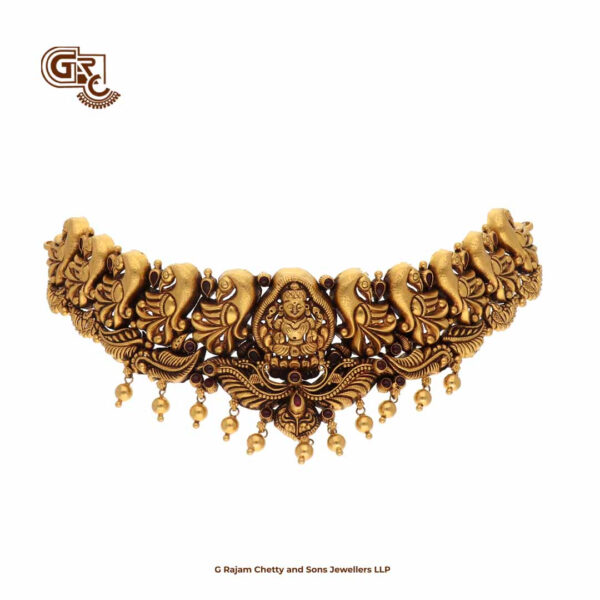 Antique Lakshmi Peacock Floral Gold Beads Necklace