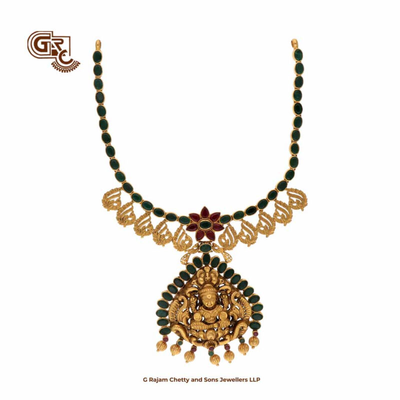 Green Stone Antique Lakshmi Necklace