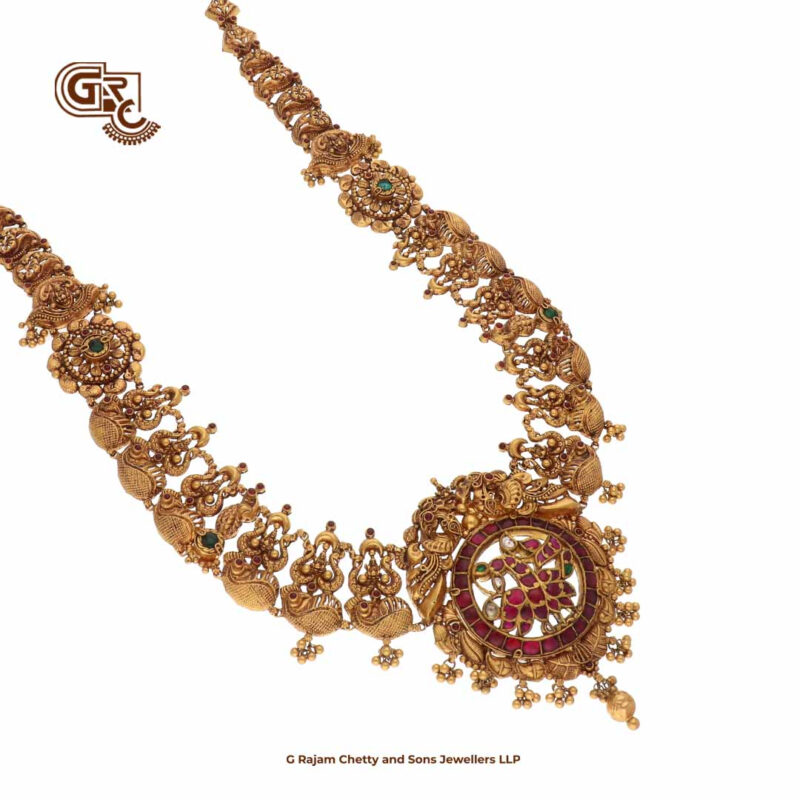 Antique Floral Manga Peacock Ruby Stone Traditional Haram