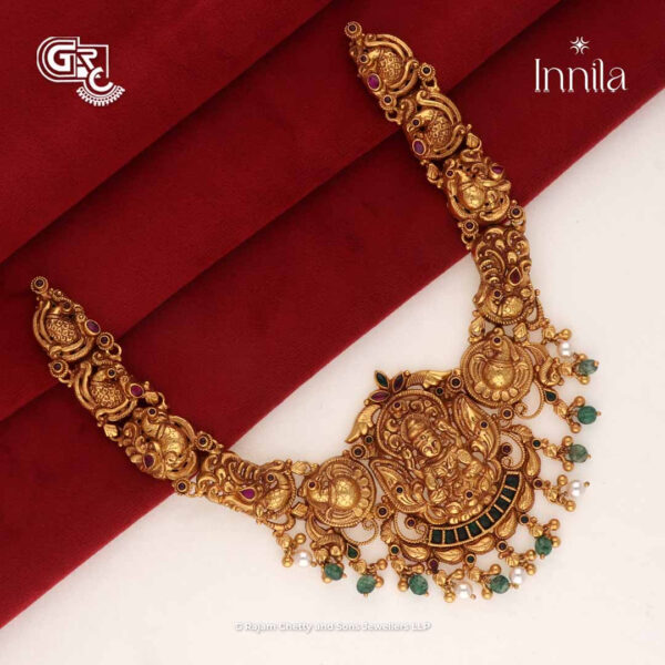 Lurury Bridal Lakshmi Green Beads Silver Necklace