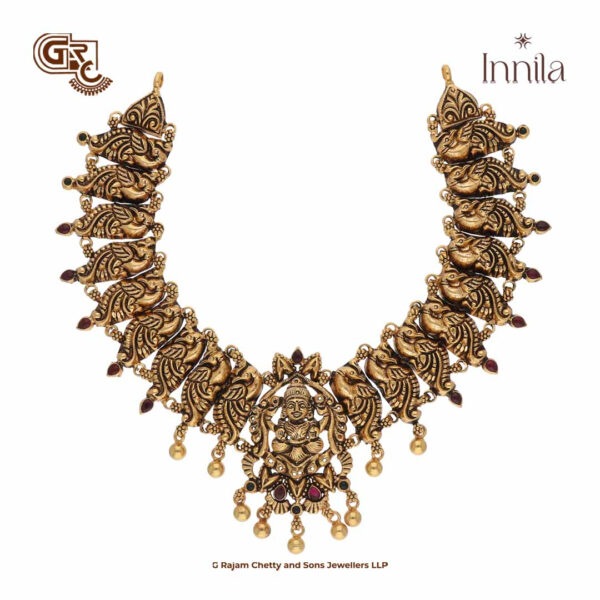 Antique Lakshmi Floral Gold Beads Silver Necklace