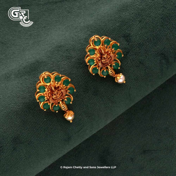 Antique Lakshmi Green Stone Drops Earring